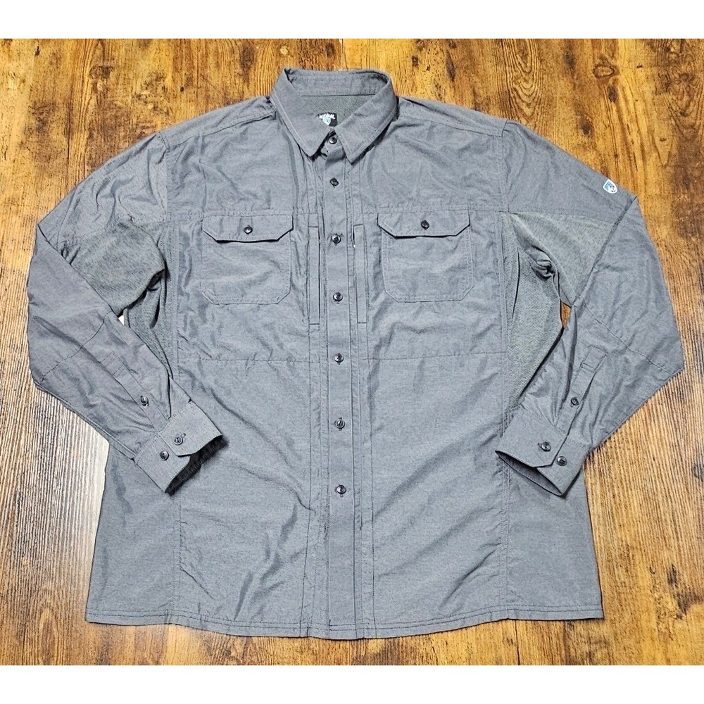 Kuhl Mens XL Charcoal Gray Long Sleeve Button Down Hiking Performance Shirt 4397